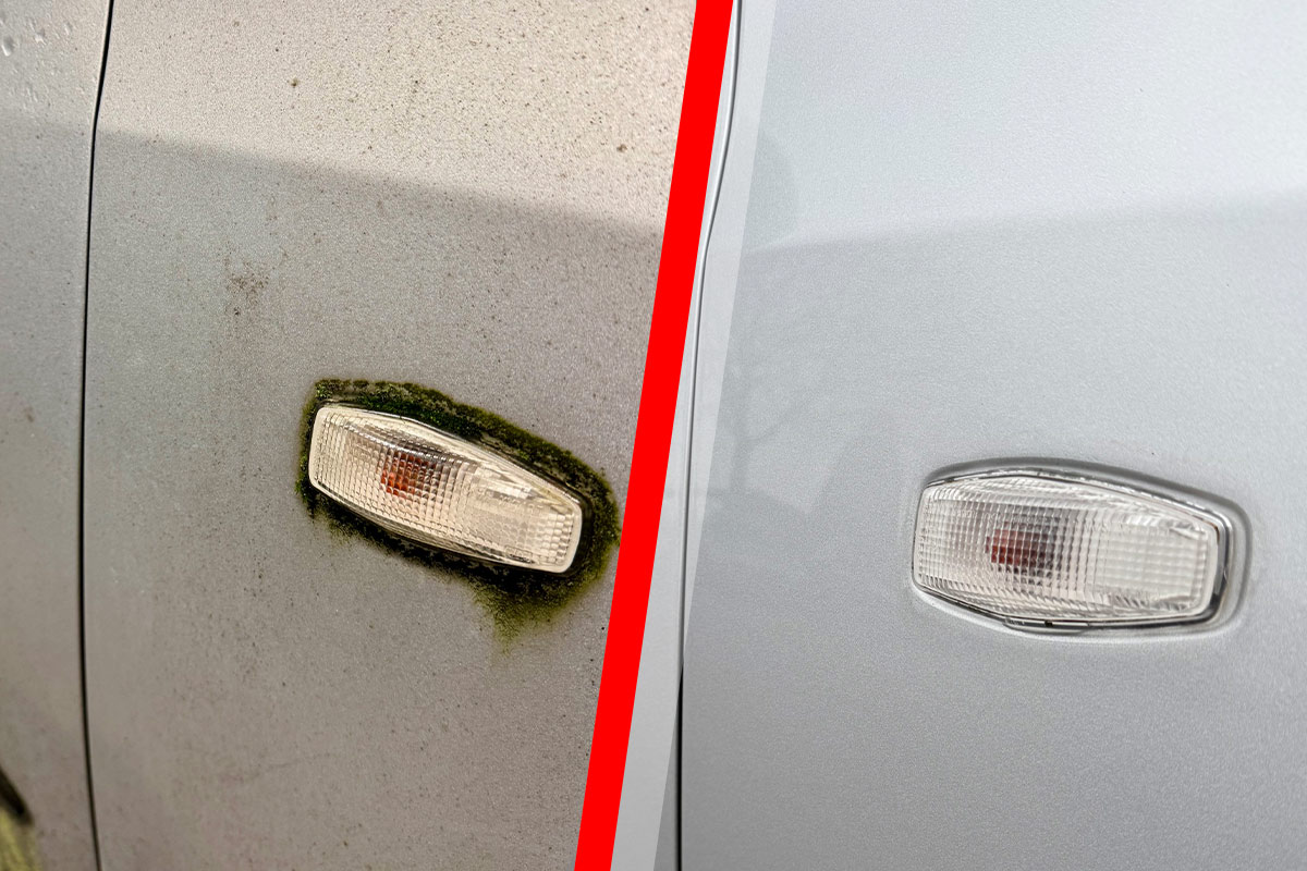 Bild zeigt den Vorher Nacher Unterschied eines Blinkers nach der Aufbereitung